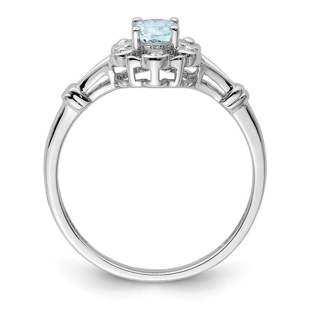 925 Sterling Silver Rhodium-plated Aquamarine & Diamond Ring, Size: 6
