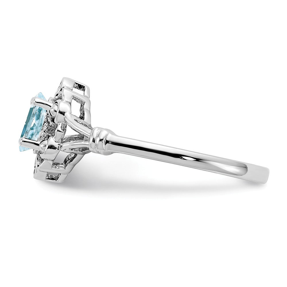 925 Sterling Silver Rhodium-plated Aquamarine & Diamond Ring, Size: 8