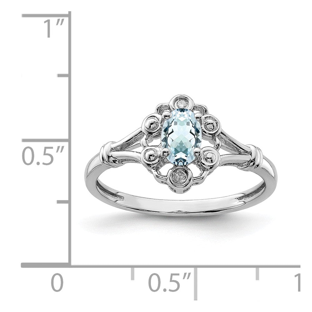 925 Sterling Silver Rhodium-plated Aquamarine & Diamond Ring, Size: 8
