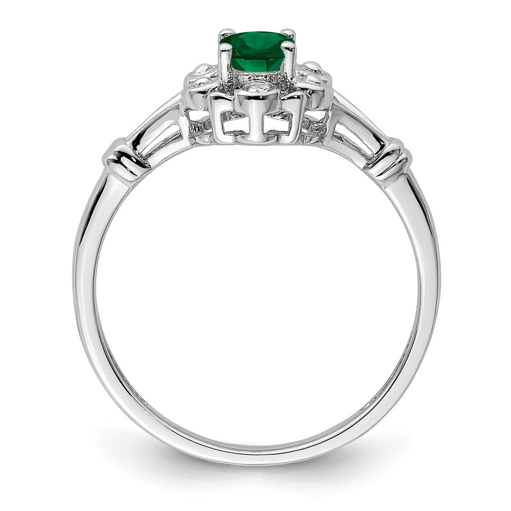 925 Sterling Silver Rhodium-plated Created Emerald & Diamond Ring, Size: 10