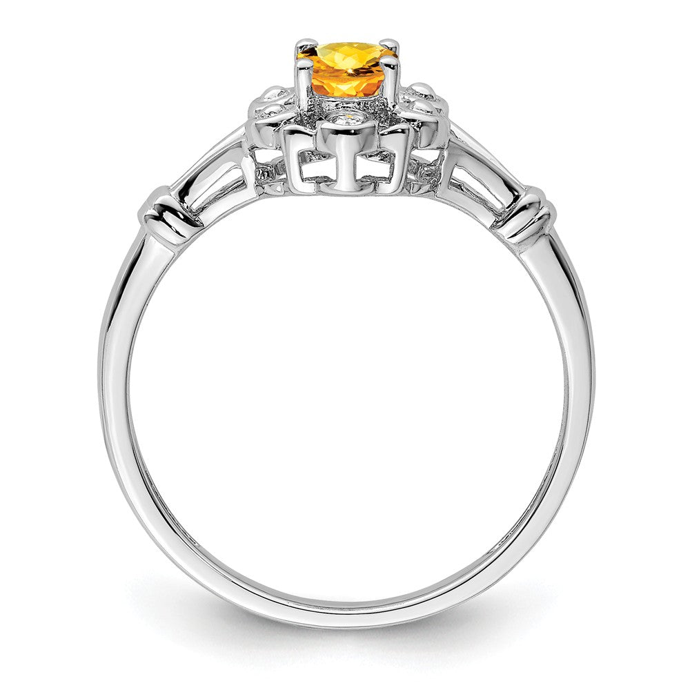925 Sterling Silver Rhodium-plated Citrine & Diamond Ring, Size: 6