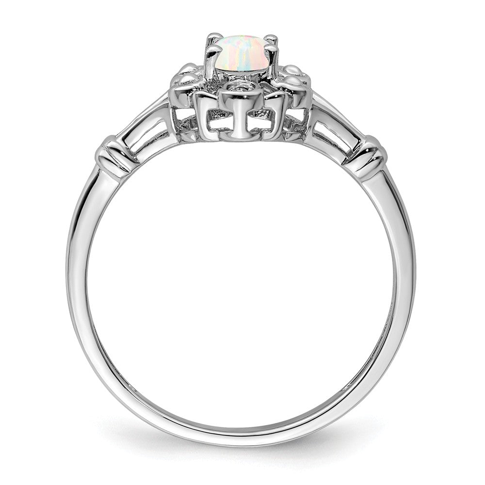 925 Sterling Silver Rhodium-plated Created Opal & Diamond Ring, Size: 8