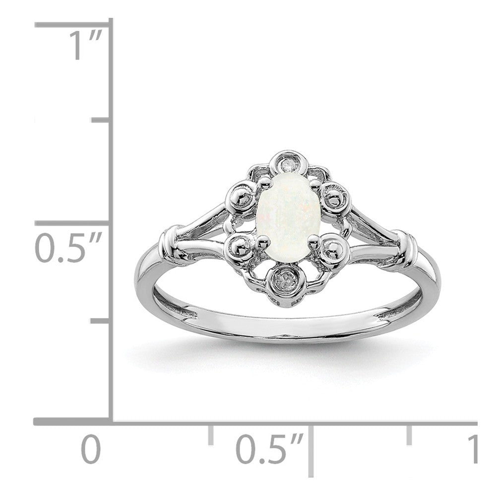 925 Sterling Silver Rhodium-plated Created Opal & Diamond Ring, Size: 6