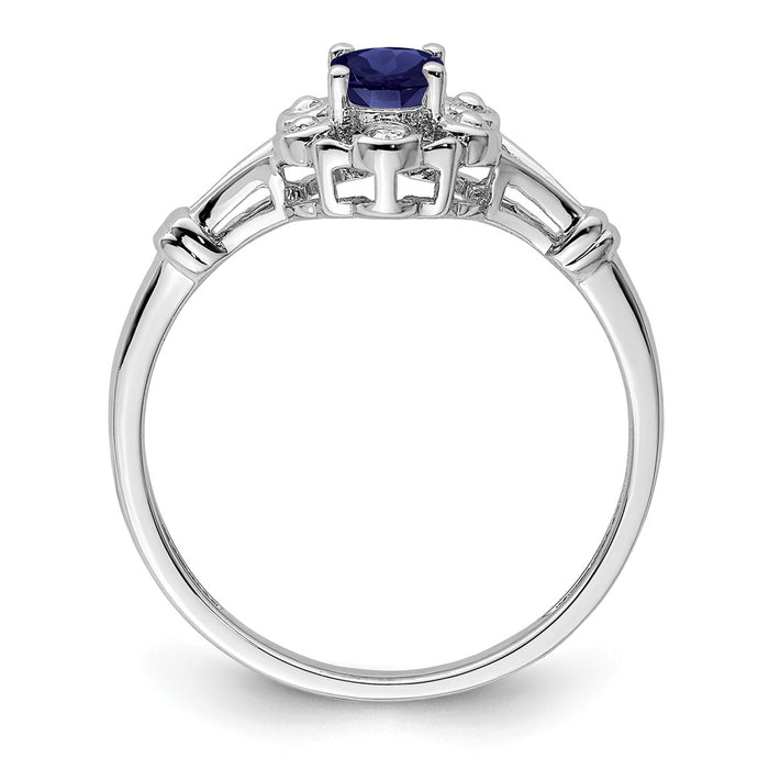 925 Sterling Silver Rhodium-plated Created Sapphire & Diamond Ring, Size: 7