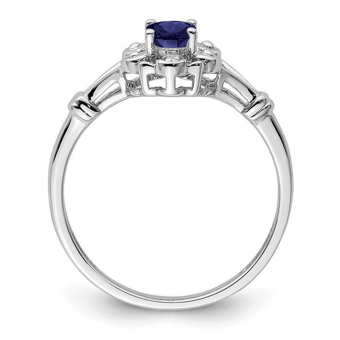 925 Sterling Silver Rhodium-plated Created Sapphire & Diamond Ring, Size: 10
