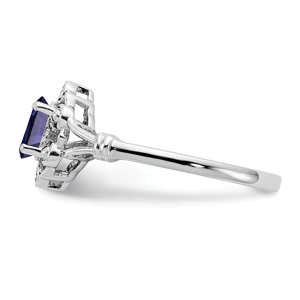925 Sterling Silver Rhodium-plated Created Sapphire & Diamond Ring, Size: 9