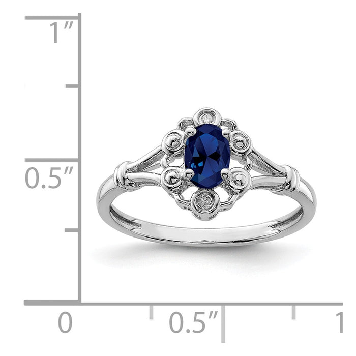 925 Sterling Silver Rhodium-plated Created Sapphire & Diamond Ring, Size: 5