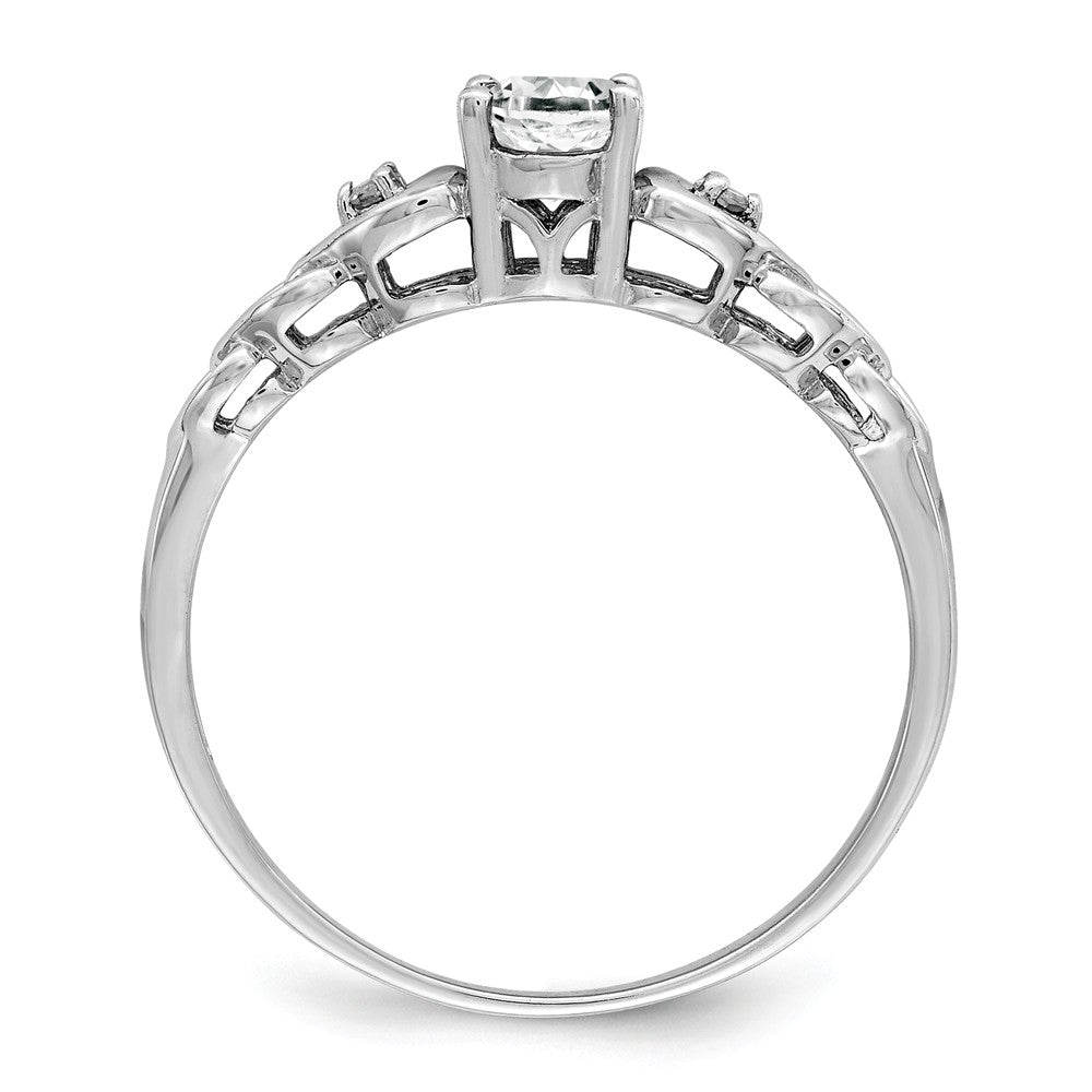 925 Sterling Silver Rhodium-plated White Topaz & Diamond Ring, Size: 8