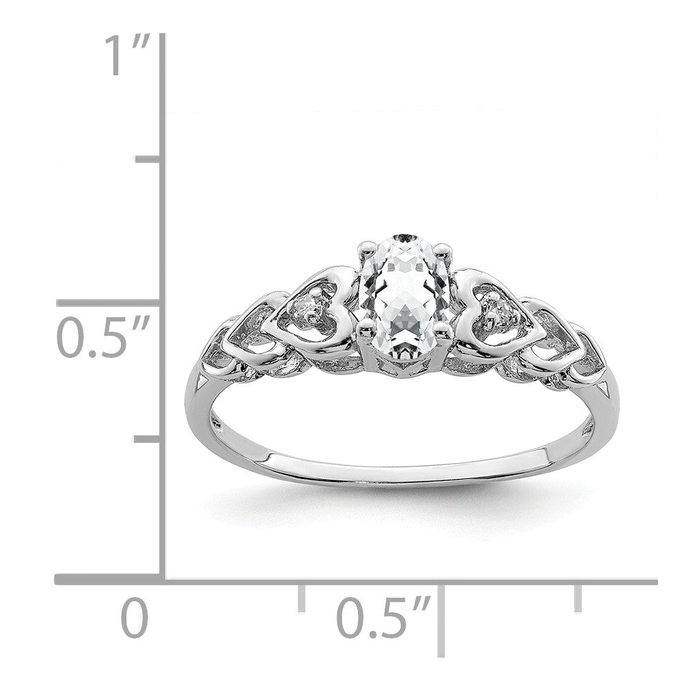 925 Sterling Silver Rhodium-plated White Topaz & Diamond Ring, Size: 8