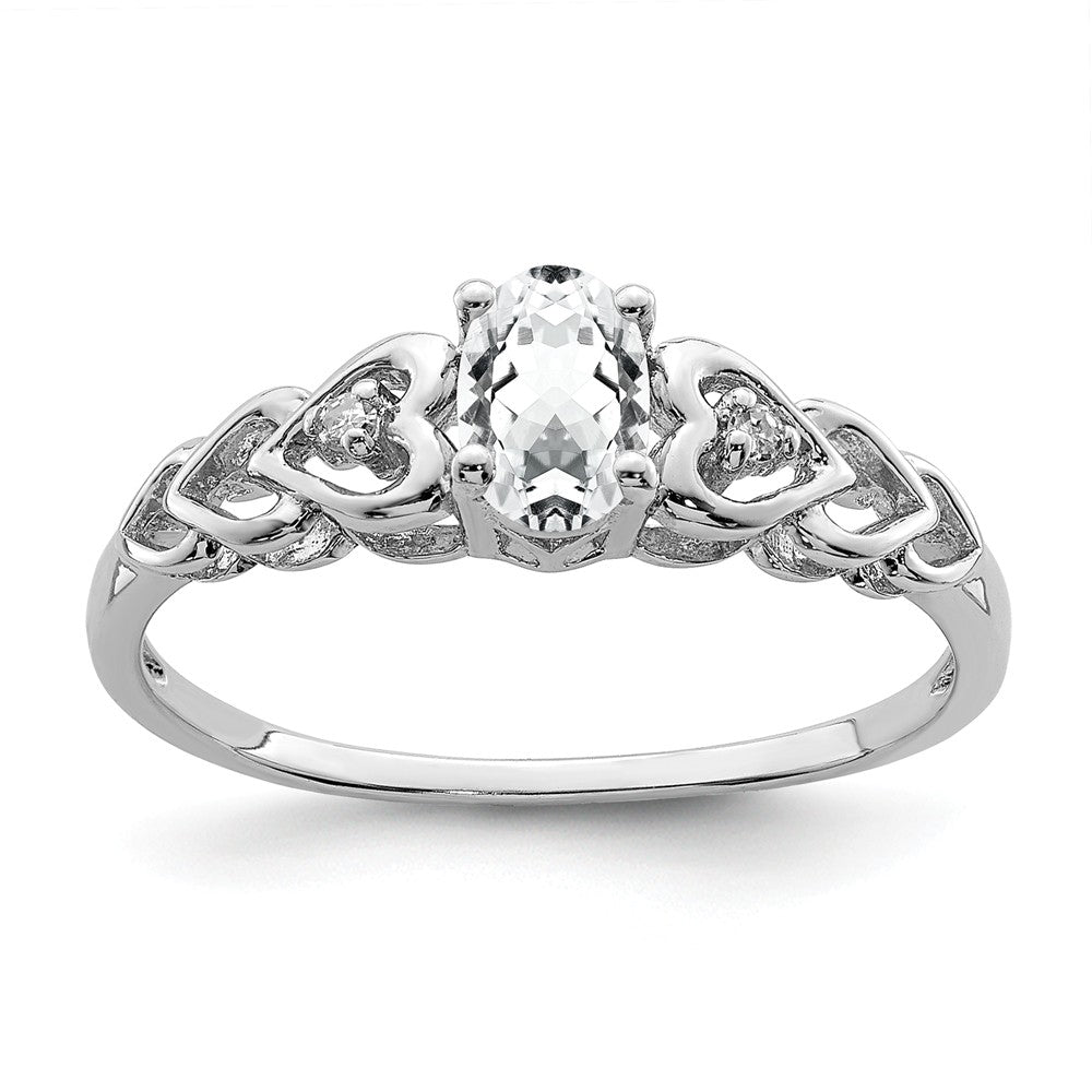 925 Sterling Silver Rhodium-plated White Topaz & Diamond Ring, Size: 9