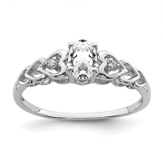 925 Sterling Silver Rhodium-plated White Topaz & Diamond Ring, Size: 9