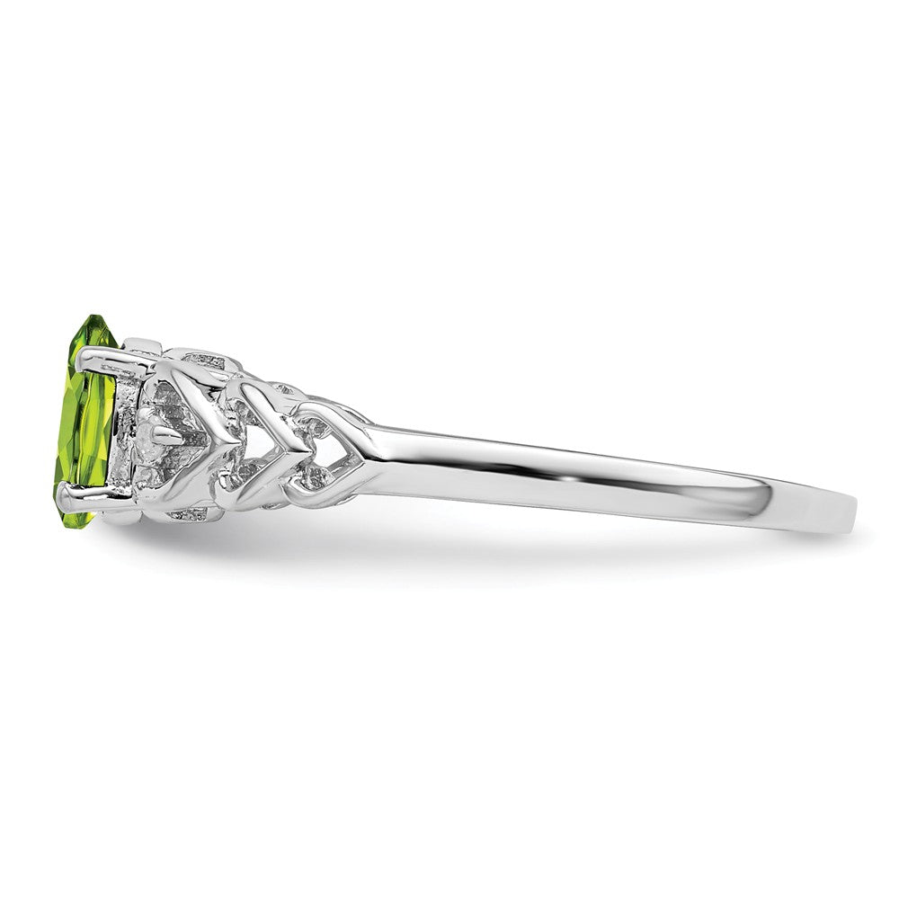 925 Sterling Silver Rhodium-plated Peridot & Diamond Ring, Size: 7