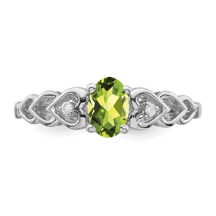 925 Sterling Silver Rhodium-plated Peridot & Diamond Ring, Size: 8