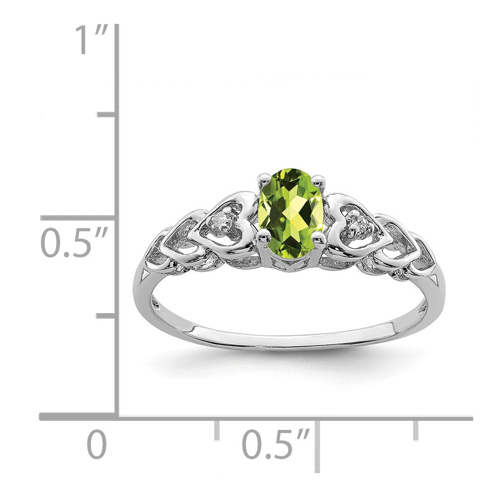 925 Sterling Silver Rhodium-plated Peridot & Diamond Ring, Size: 6