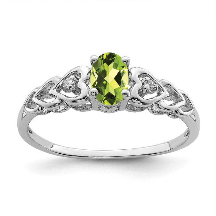 925 Sterling Silver Rhodium-plated Peridot & Diamond Ring, Size: 9