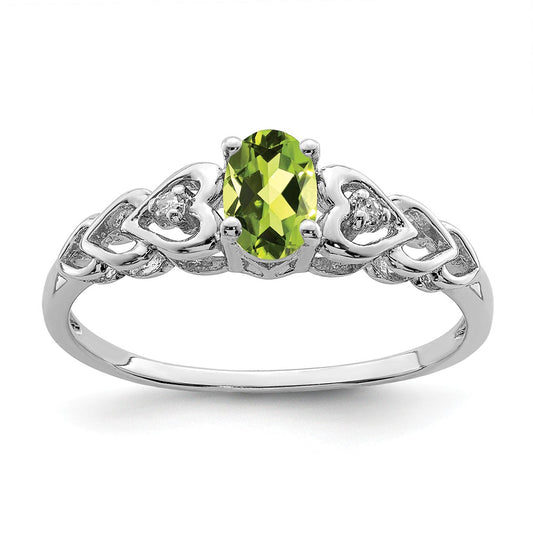 925 Sterling Silver Rhodium-plated Peridot & Diamond Ring, Size: 5
