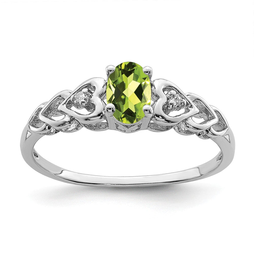 925 Sterling Silver Rhodium-plated Peridot & Diamond Ring, Size: 10