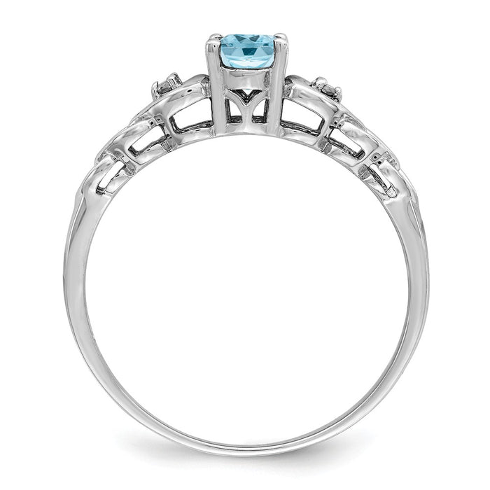 925 Sterling Silver Rhodium-plated Light Swiss Blue Topaz & Diamond Ring, Size: 10
