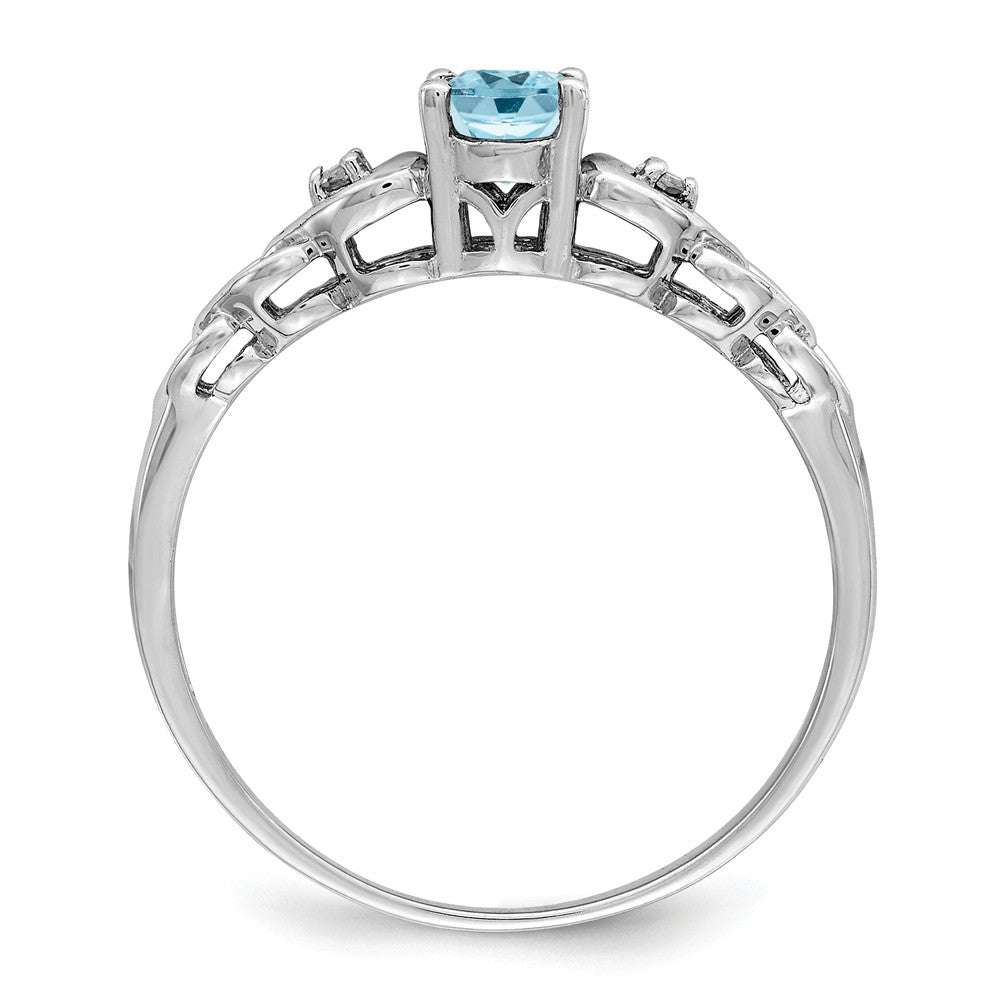 925 Sterling Silver Rhodium-plated Light Swiss Blue Topaz & Diamond Ring, Size: 6