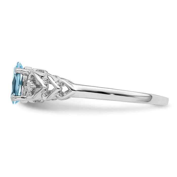 925 Sterling Silver Rhodium-plated Light Swiss Blue Topaz & Diamond Ring, Size: 6