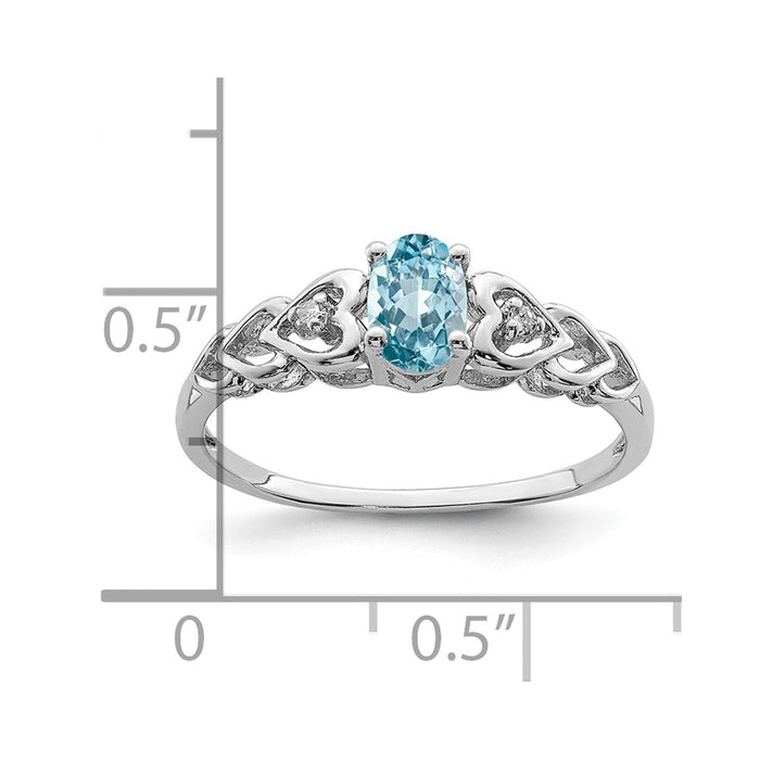 925 Sterling Silver Rhodium-plated Light Swiss Blue Topaz & Diamond Ring, Size: 9