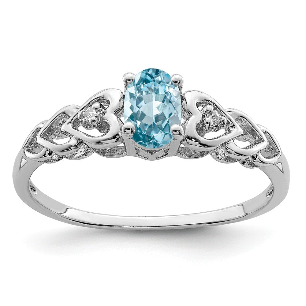925 Sterling Silver Rhodium-plated Light Swiss Blue Topaz & Diamond Ring, Size: 6