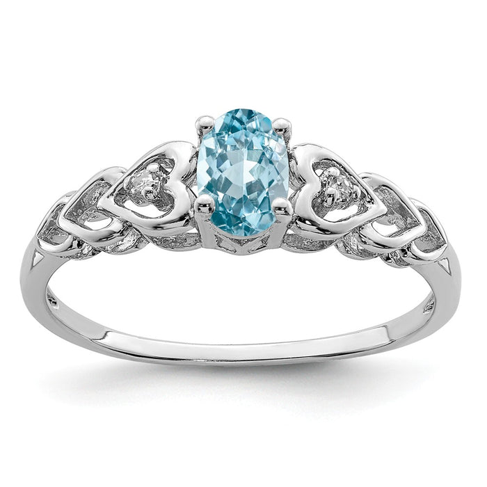 925 Sterling Silver Rhodium-plated Light Swiss Blue Topaz & Diamond Ring, Size: 5