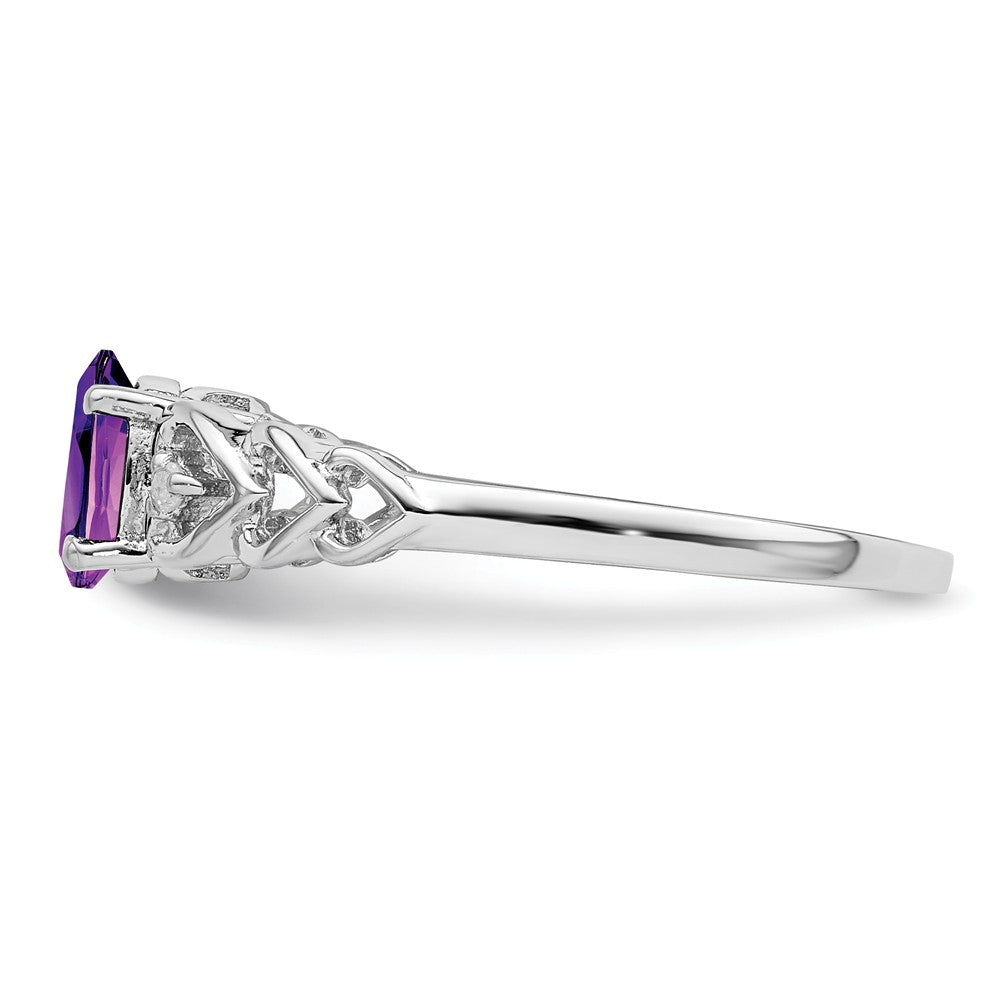 925 Sterling Silver Rhodium-plated Amethyst & Diamond Ring, Size: 8
