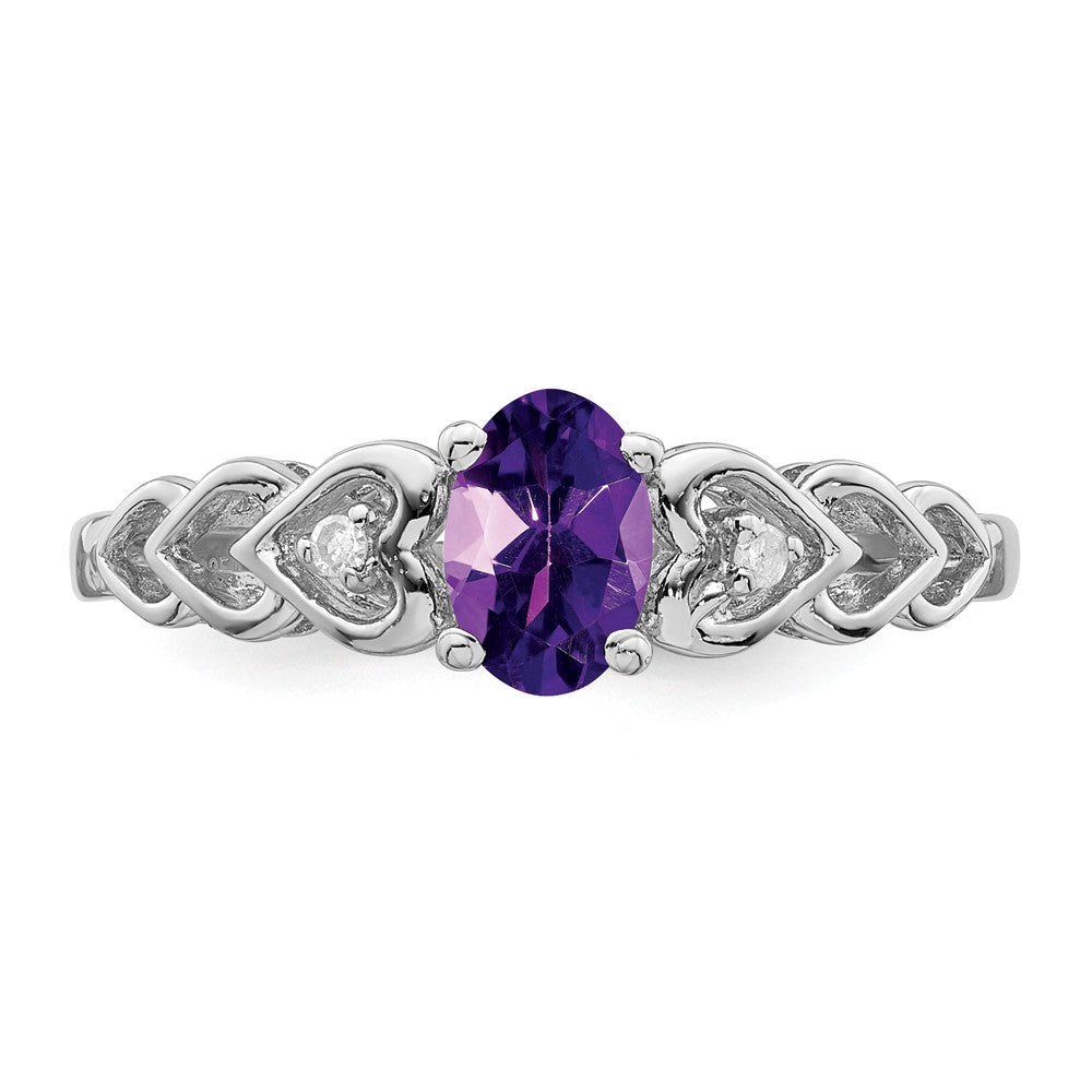 925 Sterling Silver Rhodium-plated Amethyst & Diamond Ring, Size: 9