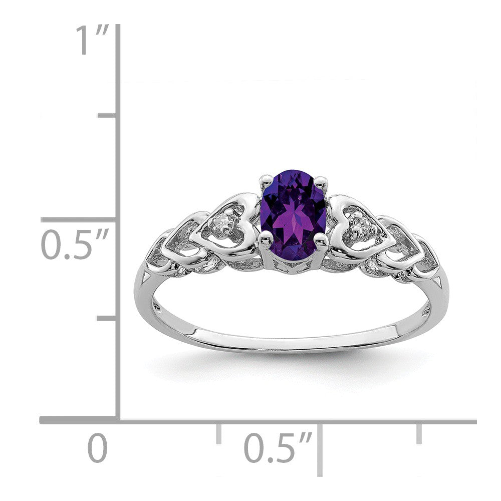 925 Sterling Silver Rhodium-plated Amethyst & Diamond Ring, Size: 7