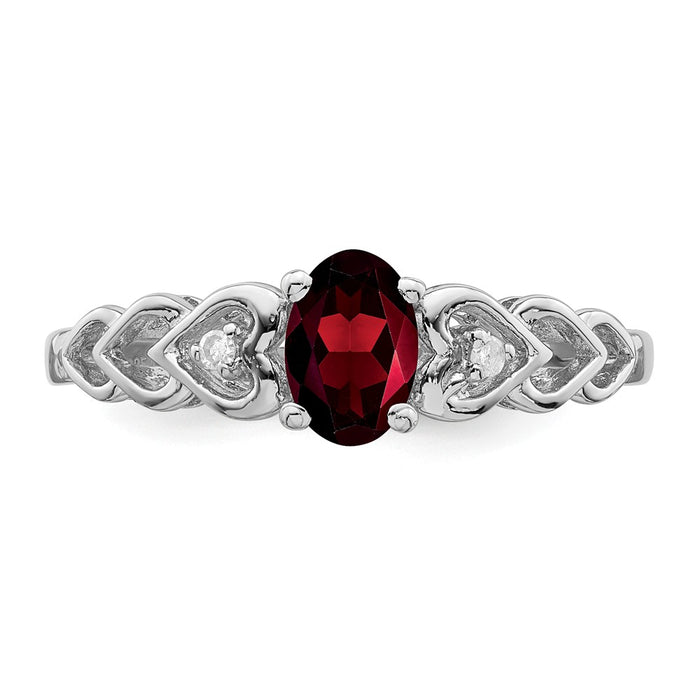 925 Sterling Silver Rhodium-plated Garnet & Diamond Ring, Size: 9