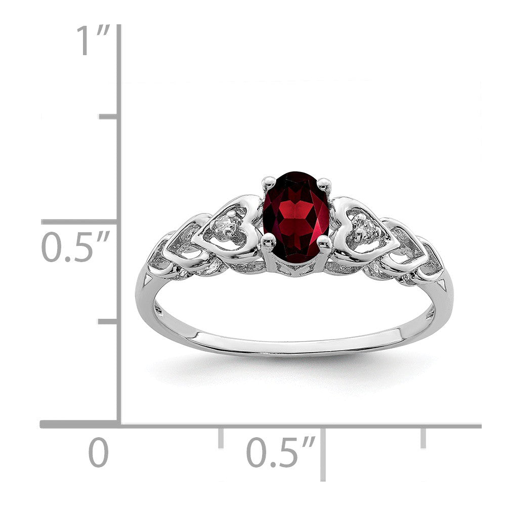 925 Sterling Silver Rhodium-plated Garnet & Diamond Ring, Size: 10