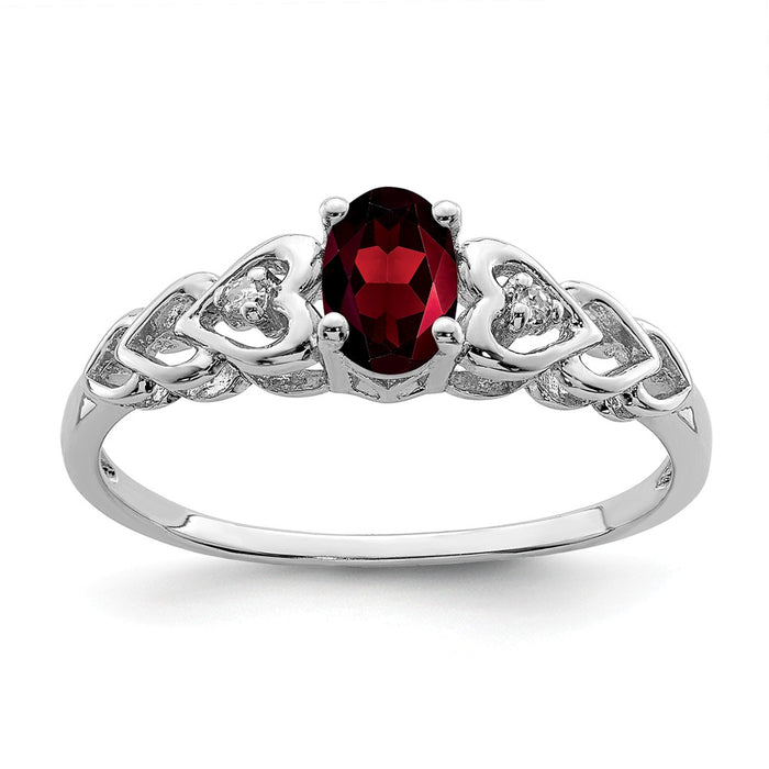 925 Sterling Silver Rhodium-plated Garnet & Diamond Ring, Size: 8