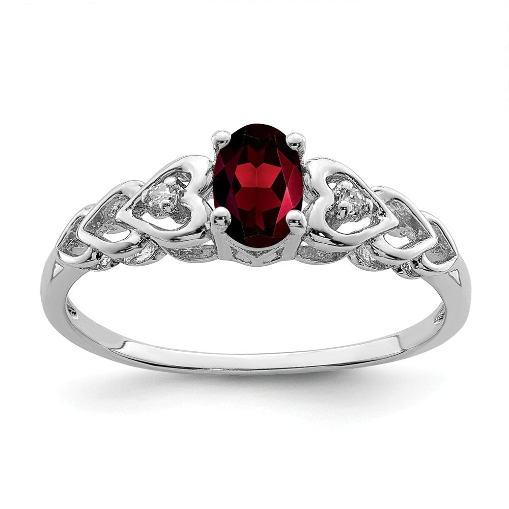 925 Sterling Silver Rhodium-plated Garnet & Diamond Ring, Size: 6