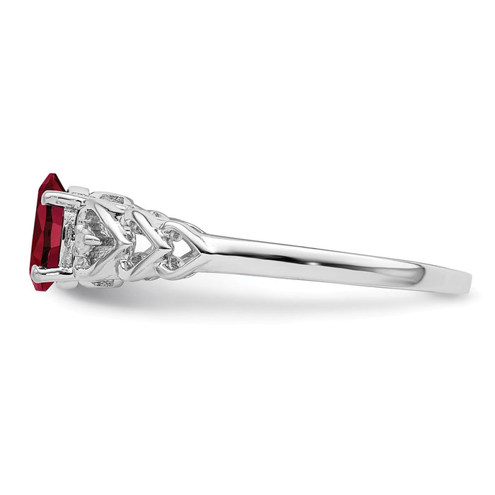 925 Sterling Silver Rhodium-plated Created Ruby & Diamond Ring, Size: 7