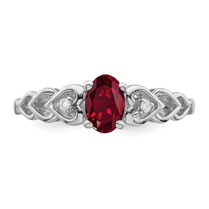 925 Sterling Silver Rhodium-plated Created Ruby & Diamond Ring, Size: 9