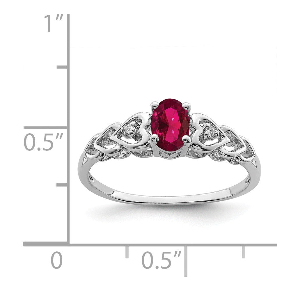 925 Sterling Silver Rhodium-plated Created Ruby & Diamond Ring, Size: 10