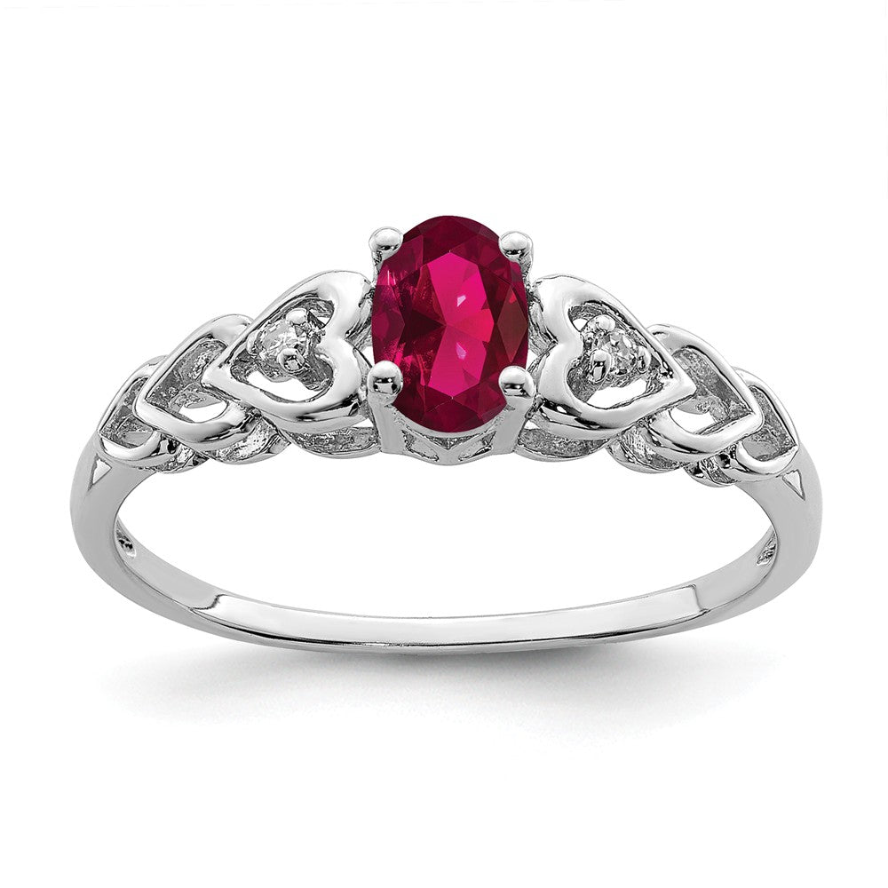 925 Sterling Silver Rhodium-plated Created Ruby & Diamond Ring, Size: 6
