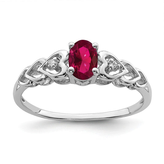 925 Sterling Silver Rhodium-plated Created Ruby & Diamond Ring, Size: 6