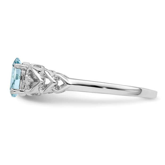 925 Sterling Silver Rhodium-plated Aquamarine & Diamond Ring, Size: 9