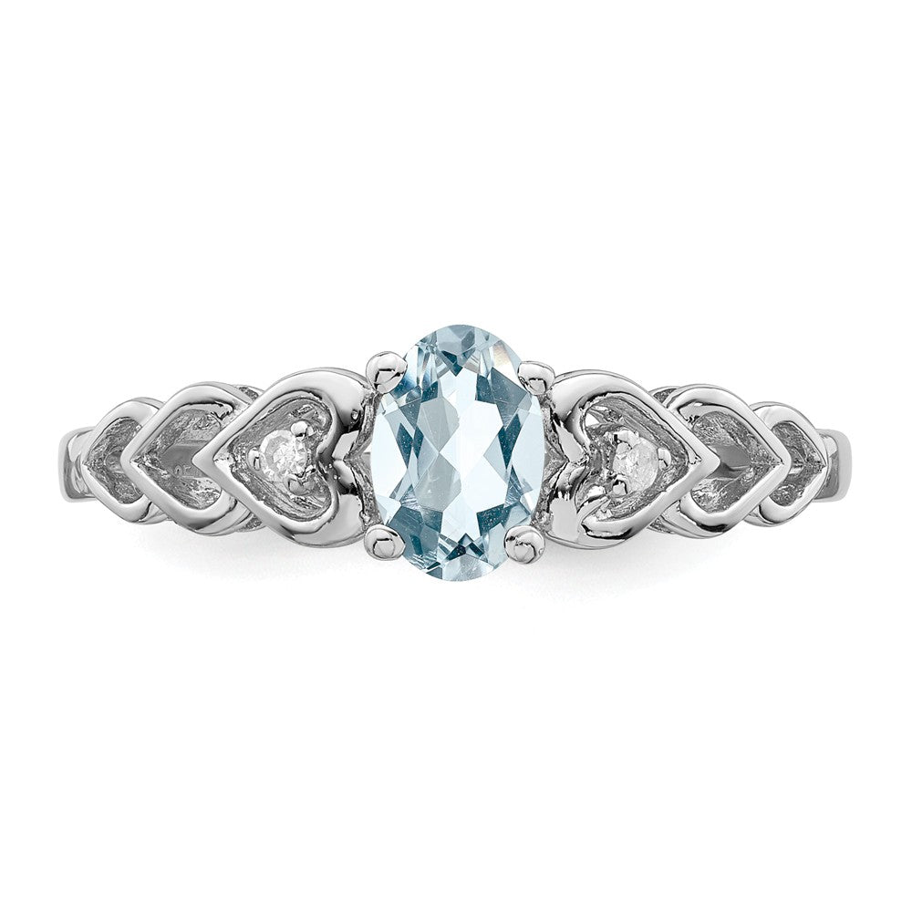 925 Sterling Silver Rhodium-plated Aquamarine & Diamond Ring, Size: 6