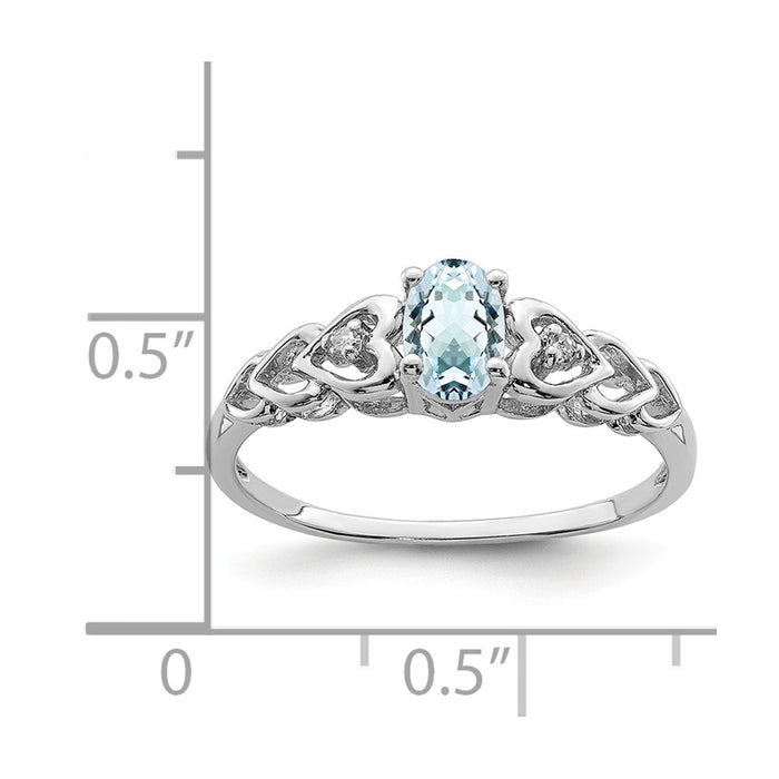 925 Sterling Silver Rhodium-plated Aquamarine & Diamond Ring, Size: 9