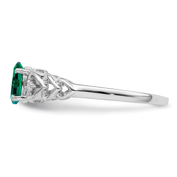 925 Sterling Silver Rhodium-plated Created Emerald & Diamond Ring, Size: 7