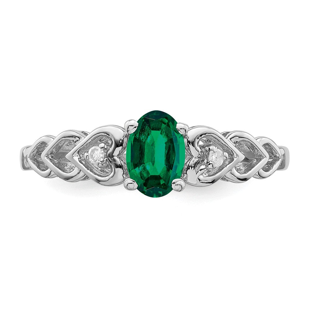925 Sterling Silver Rhodium-plated Created Emerald & Diamond Ring, Size: 8