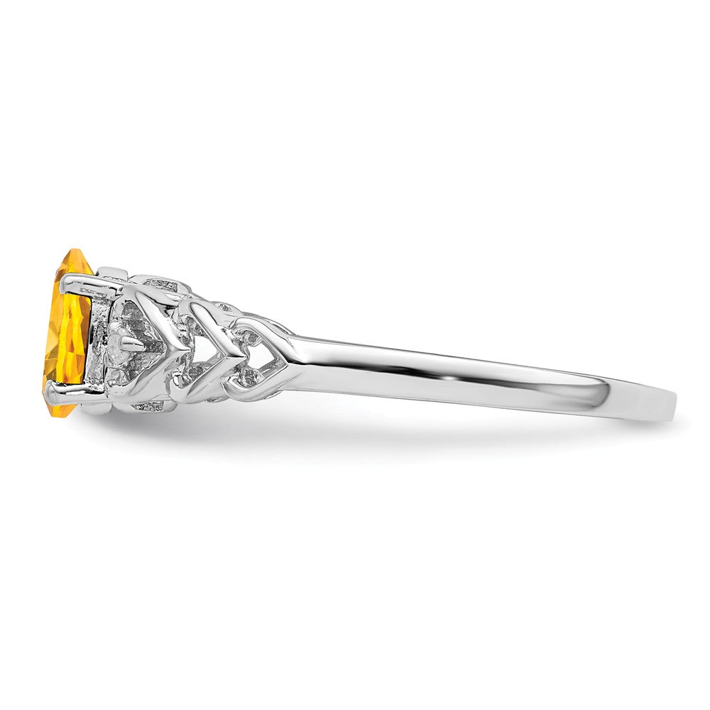 925 Sterling Silver Rhodium-plated Citrine & Diamond Ring, Size: 5