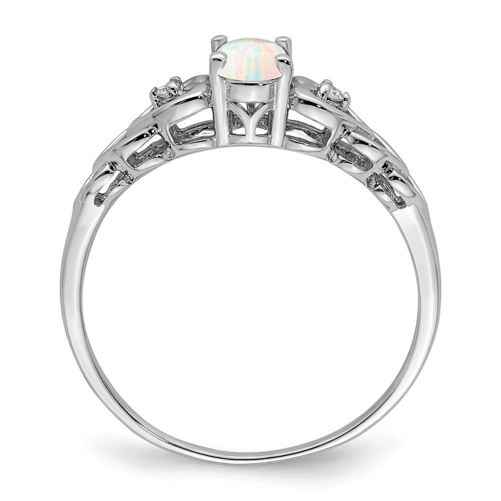 925 Sterling Silver Rhodium-plated Created Opal & Diamond Ring, Size: 10