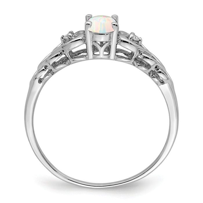 925 Sterling Silver Rhodium-plated Created Opal & Diamond Ring, Size: 8