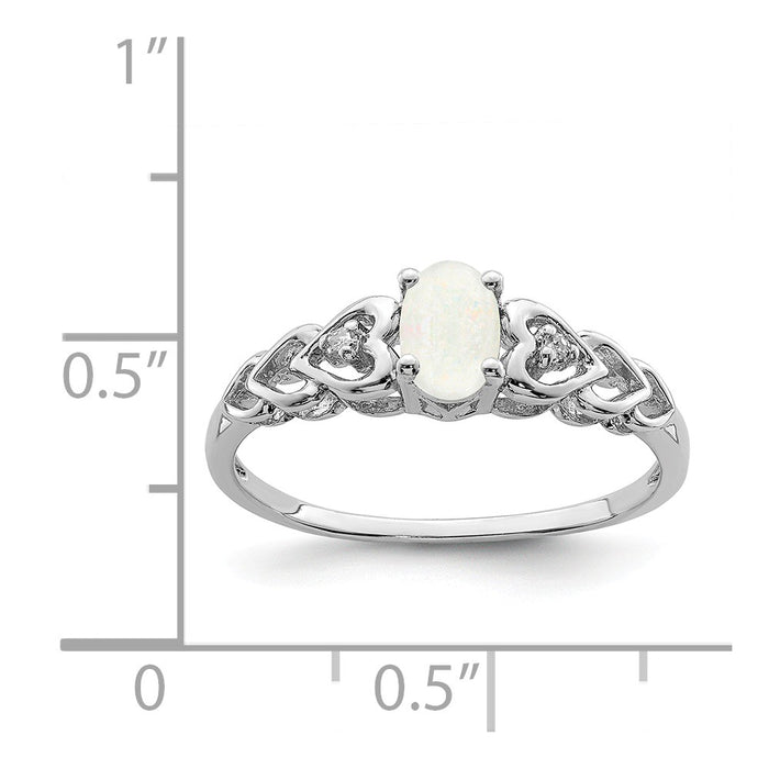 925 Sterling Silver Rhodium-plated Created Opal & Diamond Ring, Size: 9