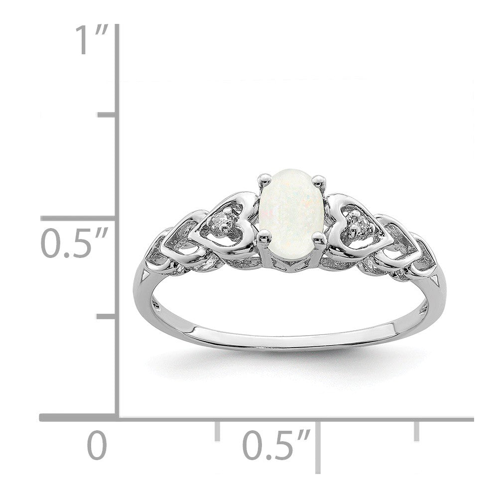 925 Sterling Silver Rhodium-plated Created Opal & Diamond Ring, Size: 8