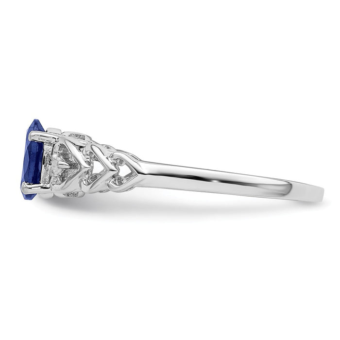 925 Sterling Silver Rhodium-plated Created Sapphire & Diamond Ring, Size: 5